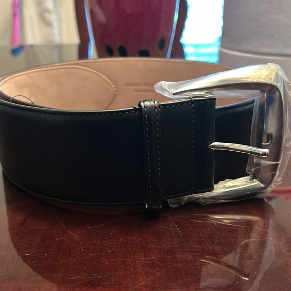Alexander McQueen Black Leather Belt with Silver Buckle